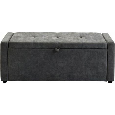 Banco de almacenaje 122x48x44 cm de lino gris oscuro con arcón para dormitorio - MEUBLIV (1/5)