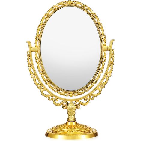 Espejo De Maquillaje - Ovales - Acabado Dorado - Bisagra Giratoria Doble Cara - Reflejo Hd - Para Baño Y Dormitorio - 1 Unidad (1/5)