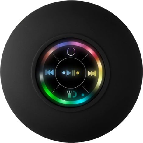 Großer tragbarer Bluetooth-Lautsprecher mit Saugnapf, LED-Licht, wasserdicht, ideal fürs Badezimmer (schwarz) (1/5)