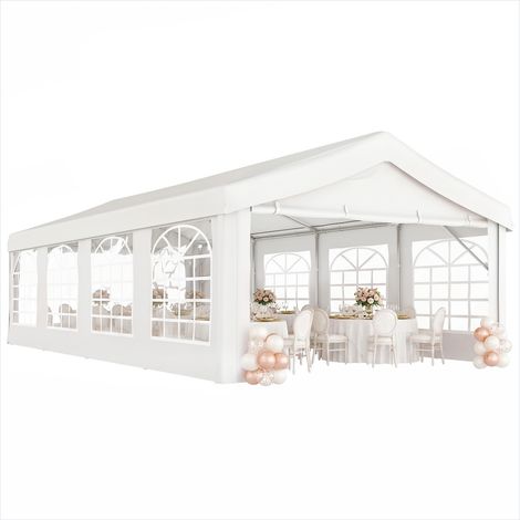 Tonnelle de jardin 4 x 8m avec 8 fenêtres et cadre en acier Blanc (1/5)
