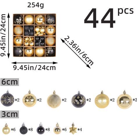 S-giant - Boules de Noël Traditionnelles - Coffret de 44 Pièces - Décoration Sapin de Noël(noir + doré) (1/5)