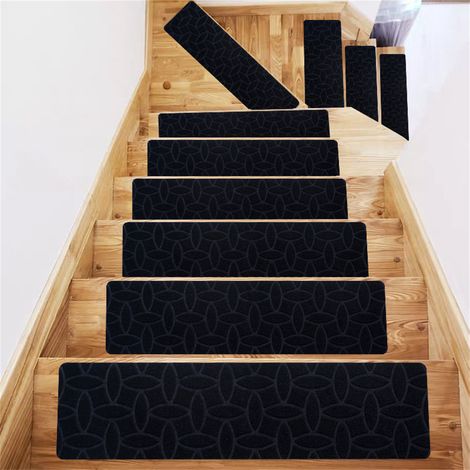 tapis d'escalier antidérapants noirs anti froid à découper soi même réutilisables silencieux lavables adaptés aux sols lisses 76 cm 20 cm (1/5)
