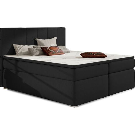 Lit continental tissu noir avec matelas et surmatelas Louna-140x200 (1/5)