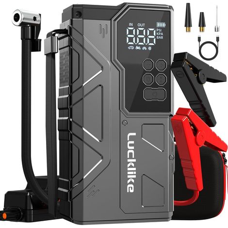W210 Booster Batterie Voiture avec Compresseur, Démarreur Batterie Voiture, 150PSI Gonfleur, 12V Jump Starter Tout Gaz ou 10L Diesel, Écran LCD, Eclairage de Secours, Banque d'alimentation (1/5)