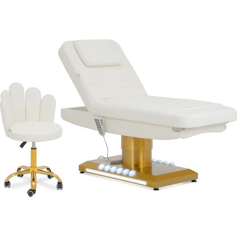 Lettino da massaggio elettrico e sgabello girevole con schienale portata 200 kg bianco/oro riscaldato oro/bianco 140010005