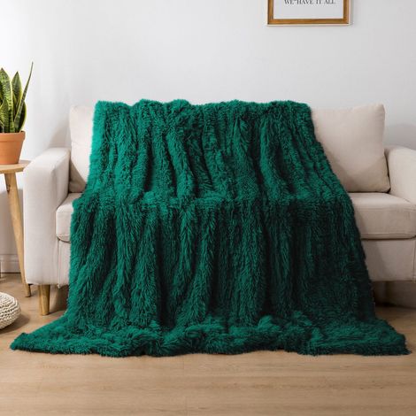COUVERTURE/COUVERT DE LIT 220x240 VERT BOUTEILLE DOUBLE FACE SHAGGY (1/5)