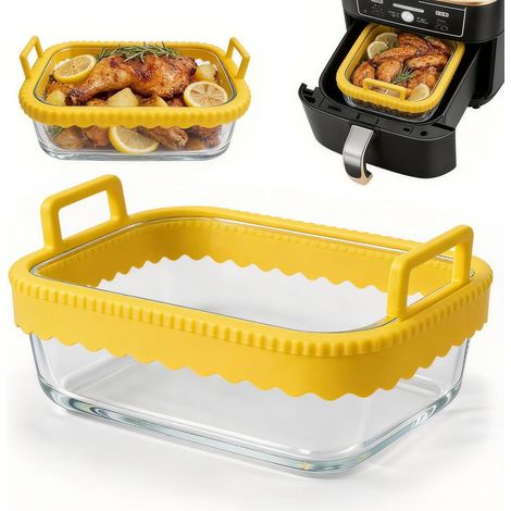Plats à Gratin en Verre pour Airfryer avec Poignées Silicone 900ML (1/5)