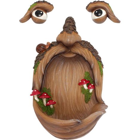 Mangiatoia per uccelli a forma di fungo con la faccia di un albero, realizzata in resina, raffigurante un simpatico vecchietto dall'aspetto realistico, decorazione per giardino esterno. (1/5)
