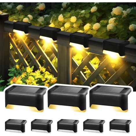 Lot de 8 lampes solaires étanches pour clôture, escaliers, clôture, cour, terrasse et chemin (noir, blanc chaud) [Classe énergétique A]