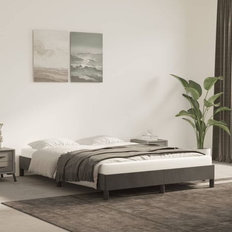 GBLY Cadre de lit sans matelas gris foncé 140x190 cm velours (1/5)