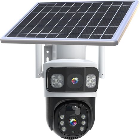 Caméra de Surveillance Solaire 4G AOV Double Objectif, Double Écran HD, Caméra PTZ Extérieure Sans Fil, Vision Nocturne IR 30 m, Détection de Mouvement, Audio Bidirectionnel, Zoom 10X, IP66, Batterie (1/5)