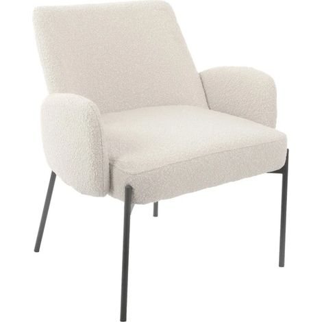 Fauteuil tissu bouclette écru imitation laine pieds métal noir - SHEEP (1/5)