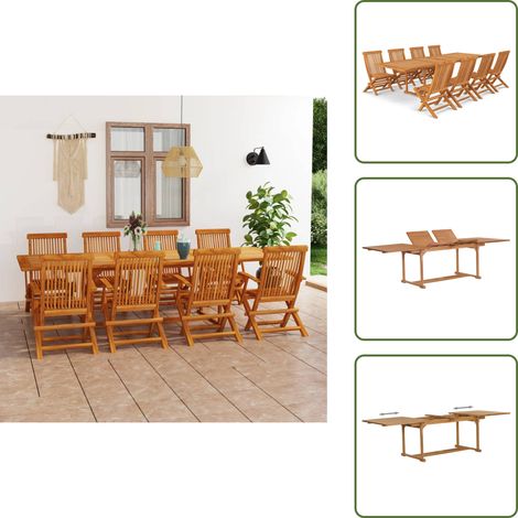 Ensemble à manger de jardin 9 pcs Bois de teck massif - Salon De Jardin - Mobilier De Jardin - Table De Jardin - Chaises De Jardin - Teck (1/5)