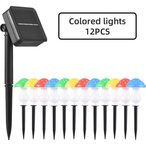 12 lampes champignon solaires LED 8 modes IP65 couleurs jardin (1/5)