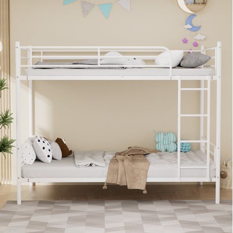 Litera 90 x 190 cm de acero blanco con escalera y barandilla DESVIAE (1/5)