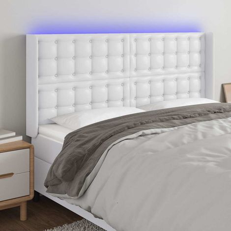 vidaXL Cabecero con LED cuero sintético blanco 147x16x118/128 cm (1/5)