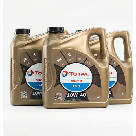 Kit 3 Taniche da 4 Litri Total Super Plus 10W-40 Olio Motore Totale 12L Tecnologia Sintetica per Auto Benzina Diesel GPL Metano  Multigrado Alta Protezione Lubrificante Universale Auto