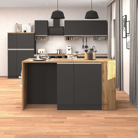 WHOUS Isola da cucina Sole 2 ante 2 cassetti e 1 scaffale antracite opaco/rovere 168x90x91 cm