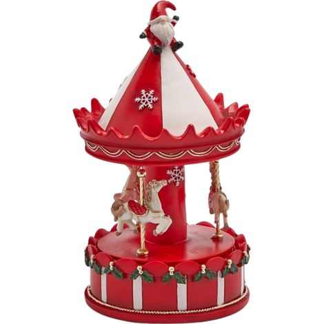 Giostra animata "Carosello" carillon rosso e bianco, decorazione da Ø 11 x h 20 cm (1/2)