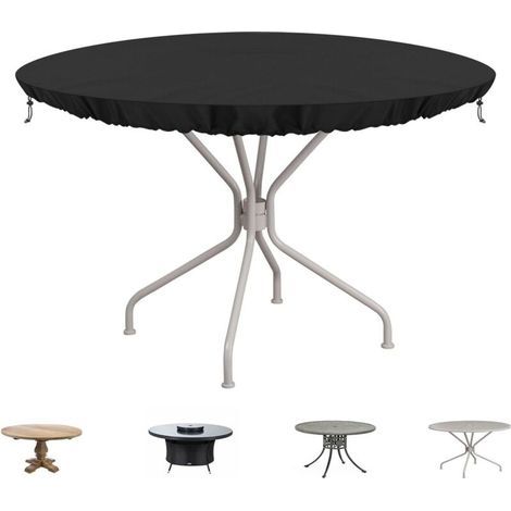 Telo di copertura per tavolo da giardino, telo di copertura per tavolo da campeggio, telo invernale, impermeabile, per mobili da giardino, rotondo, per uso esterno, antivento, tessuto Oxford 210D, Ø 1 (1/4)
