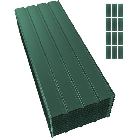 Mondeer – Lot de 12 panneaux et lames de bardage 1150x450mm – Tôles profilées ondulées en métal galvanisé 0.3mm – Vert – Installation facile