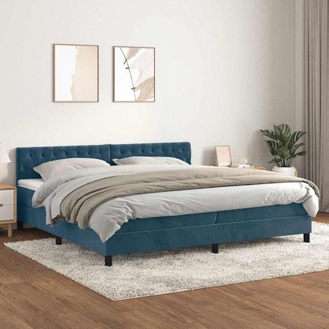 Cama box spring con colchón terciopelo azul oscuro 200x200 cm (1/5)