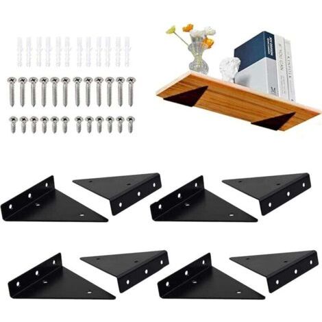 Lot de 8 supports d'étagère flottants, supports d'étagère triangulaires dissimulés peu encombrants, noirs (4 x 3.5 pouces) (1/4)