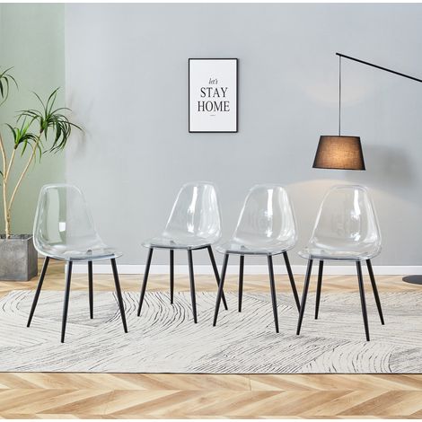 Sillas de comedor transparentes, lote de 4, patas de metal negras DESVIAE (1/5)