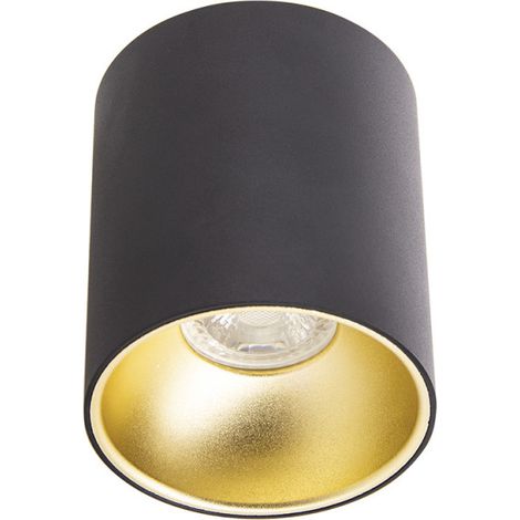 Xanlite – Plafonnier rond noir et or en saillie – Ampoule GU10 incluse – 345 lumens – 5W (eq. 50W) – 2700 K blanc chaud – IP20 (1/5)