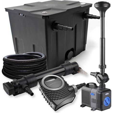 SunSun Komplettset: CBF-350 Teichfilter bis 12000 L Teichfilteranlage, NEO10000 Teichpumpe 10000l/h 80W, CUV-636 Teichklärer 36W, 25m Teichschlauch 25 mm, CTP-5003 Springbrunnen 5000l/h 30W (1/5)