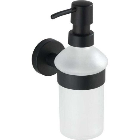 Distributeur de savon noir mat mural 210 ml design inox salle de bain cuisine porte-savon sans perçage en verre satiné haute qualité 7 x 18 x 11 cm idéal pour liquide savon et désinfectant