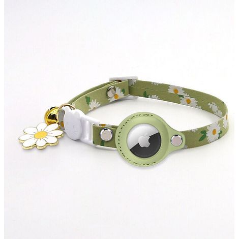 1 Stück grünes Airtag-Katzenhalsband, verstellbares bedrucktes Airtag-Katzenhalsband mit Glöckchen, Silikon-Schutzhülle kompatibel mit Apple Airtag, Sicherheitsverschluss mit Sollbruchstelle für Kätzc (1/5)