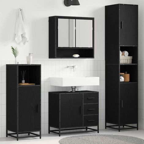 Badezimmermöbel-Set 4 pcs Schwarz Eichen-Optik Holzwerkstoff