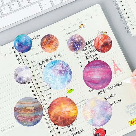Lot de 20 autocollants planètes du système solaire en PET, pour téléphones portables, ordinateurs, tablettes et tasses. Thème : planètes romantiques. (1/5)