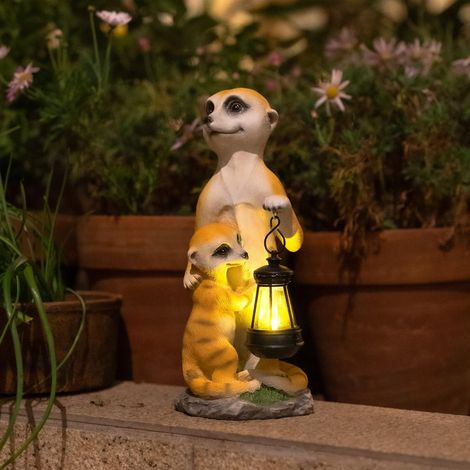 Decorazione a forma di suricato - Statuetta da giardino solare - Suricato con lanterna solare - Statuette di suricato per esterni - Resistenti alle intemperie - Statue di animali in resina