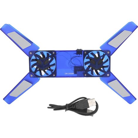 Support d'ordinateur portable avec double ventilateur, pliable, câble USB inclus, accessoire informatique DR‑2008F Bleu (1/5)