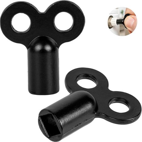 Lot de 2 clés de purge de radiateur avec diamètre intérieur carré de 5 mm universel pour tous les radiateurs , en métal , noir , clé de purge de radiateur