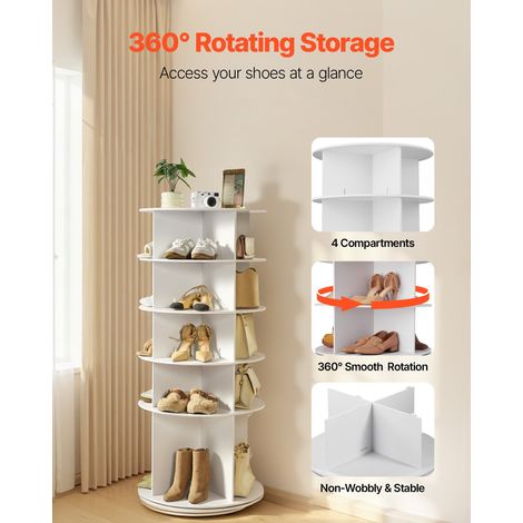 Étagère à chaussures rotative à 5 niveaux, présentoir à chaussures rotatif à 360°, organisateur sur pied de type plateau tournant p… (1/5)