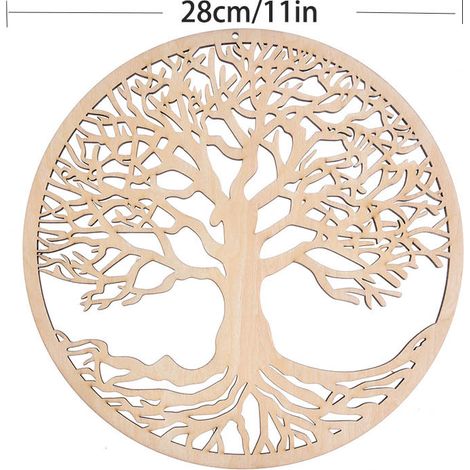 Sollbry Árbol de la vida de madera, flor, decoración para colgar en la pared, escultura de madera, colgante para dormitorio, artesanía, silueta de pared 3D, adorno de madera, círculo hueco de madera, (1/3)