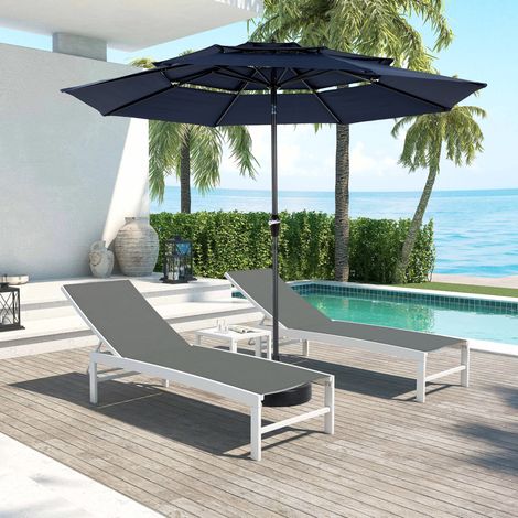 Parasol de 10 pies, 3 niveles, autoinclinable, de acero azul marino, elevable FloraGrace (1/5)