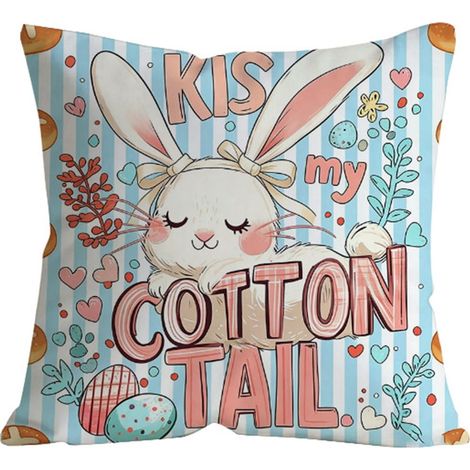 Housse De Coussin Lapin De Pâques - 45 X 45 Cm - Polyester - Motif Imprimé Unilatéral - Fermeture À Glissière Cachée - 1 Pièce (1/3)