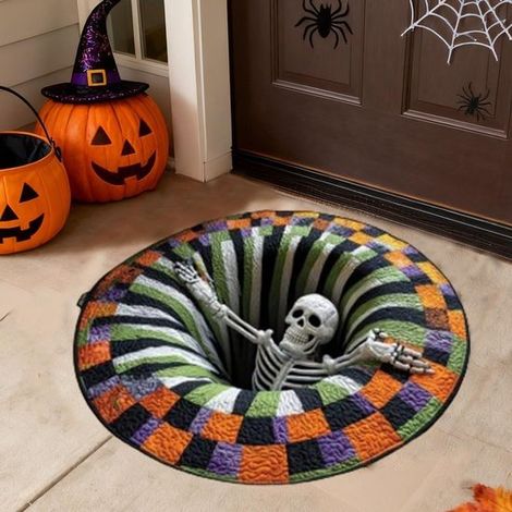 Tapis rond matelassé 3D Halloween - Motif bonbons de maïs - Illusion - Décoration cosy idéale pour le salon - Diamètre 60 cm - Halloween 3 (1/5)