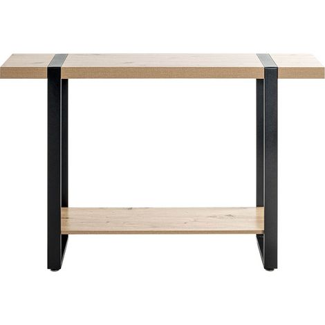 Meuble console, table console en bois coloris chêne et métal noir -longueur 120 x profondeur 30 x hauteur 82 cm (1/5)