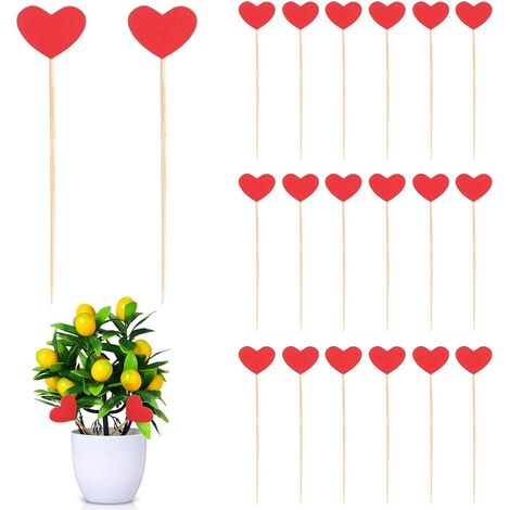 Piquets Jardin Cœur - 20 Pièces - Bois Rustique Rouge - Étiquettes Décoratives - Pots Fleurs Extérieur - 15cm (1/5)