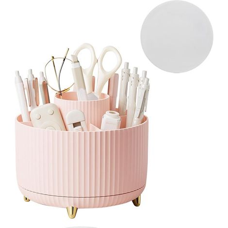 Schreibtisch-Organizer 360 drehbarer Stifthalter mit 5 Fächern für mehr Ordnung auf dem Schreibtisch Drehbarer fester Organizer rutschfest für rosa (1/5)