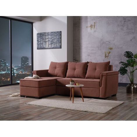 Divano letto ad angolo 253x166 cm in tessuto arancione - Panaro (1/5)