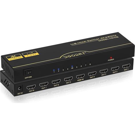 Splitter HDMI 4K, Répartiteur HDMI 1 Entrée 8 Sorties, Sépartiteur HDMI pour 4K 3D 1080P HDCP1.4 avec HDTV,DVD,PS3/4,Blu-Ray,Projector (1/5)