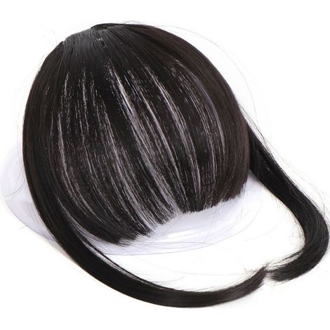 flequillo con clip, extensiones de fibra de alta temperatura, reflejos en las sienes, fácil de cortar para fiestas y uso diario. (1/5)