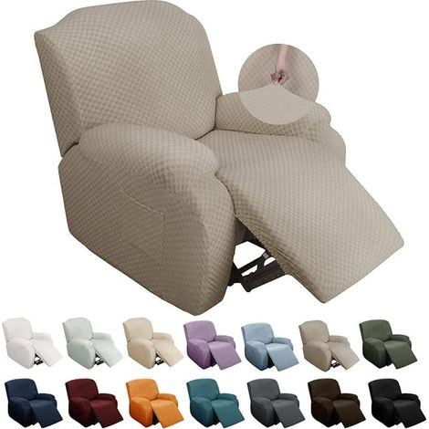Lot de 4 Housses extensibles pour fauteuil relaxant, tissu jacquard moderne, poche latérale, antidérapant, ajustée, protection canapé avec élastique inférieur (Camel) (1/5)