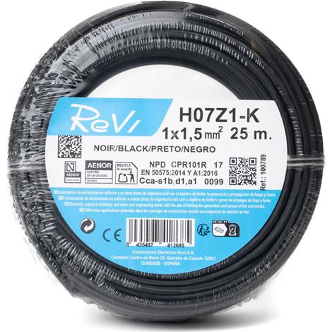 Câble électrique sans halogène 1,5 mm² Noir 25 m Fil PVC H07Z1-K Câble électrique (1/5)